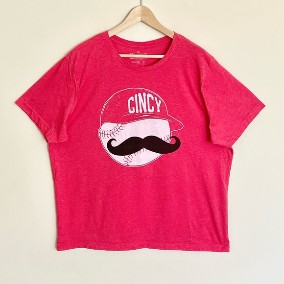 NEW Cincy Helmet Mustache Baseball Reds Graphic Red T Shirt Adult size XXL - Picture 2 of 6